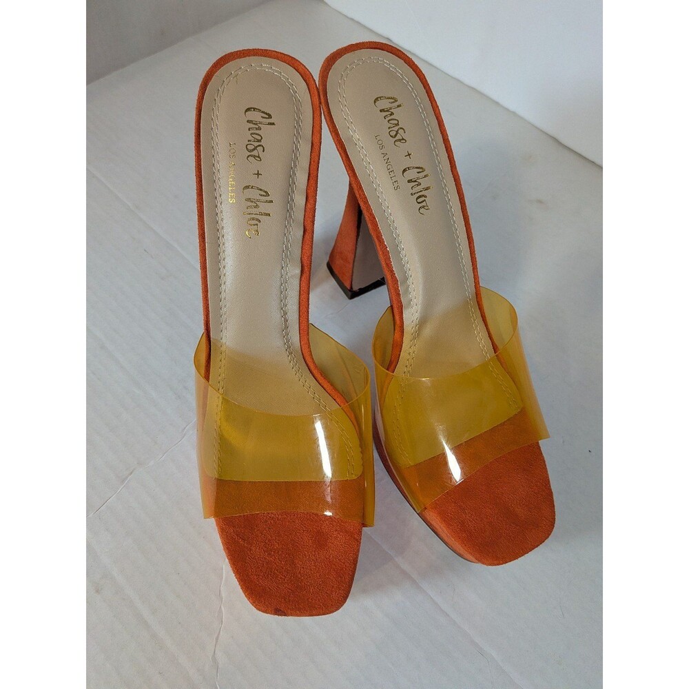 Chase & Chloe Orange Square Toe Clear Strap High Heel Mules – Women's Size 9